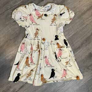 Girls Mini Rodini Bird Watching Puff Sleeve Dress 10-11Y